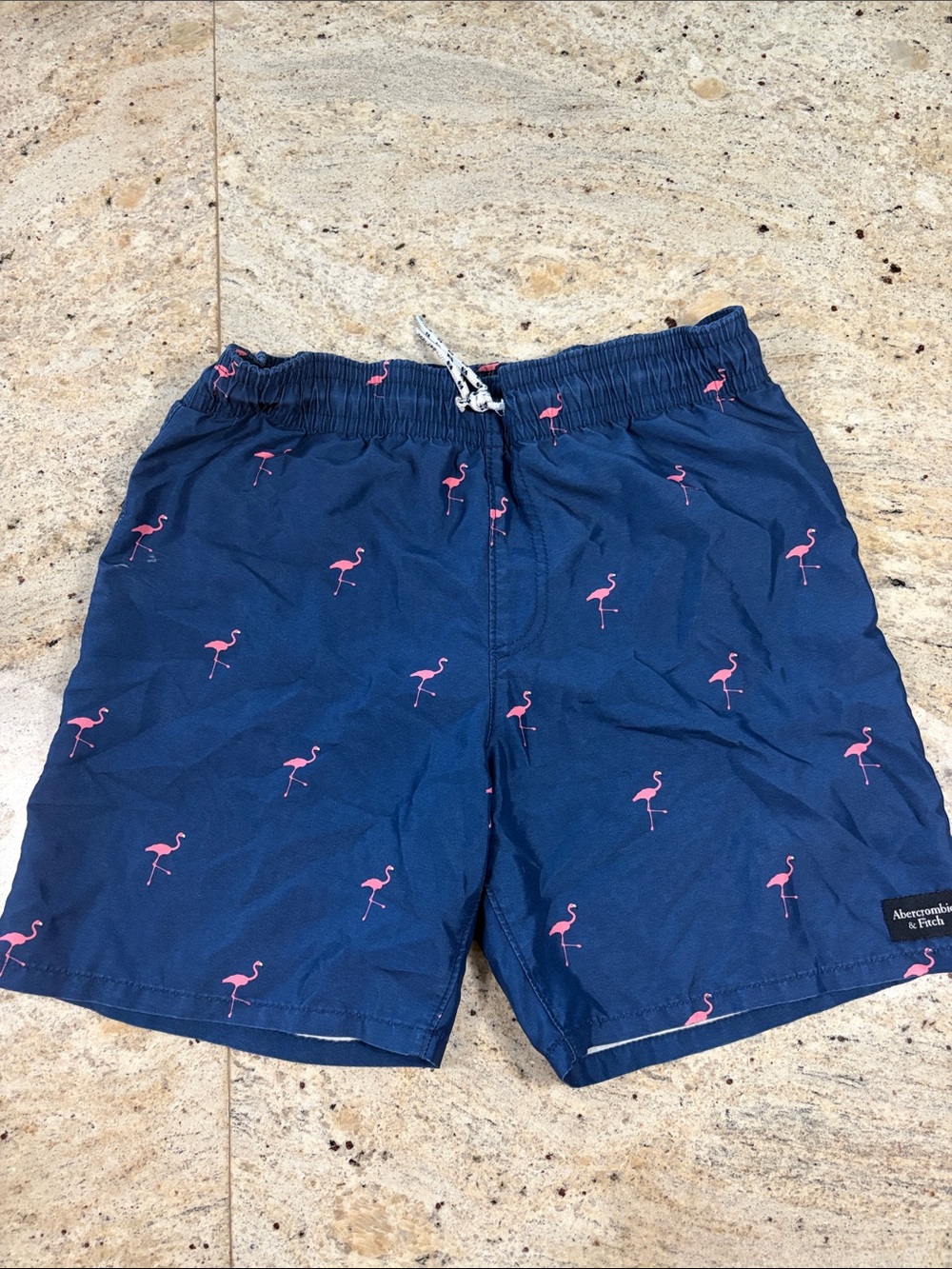 Abercrombie Kids Navy Swim Trunks with Pink Flamingo Print